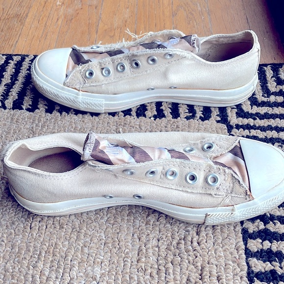 Rare Converse All Star Slip-On Laceless Sneakers - Blush Pink/Brown Stripes - Picture 4 of 5